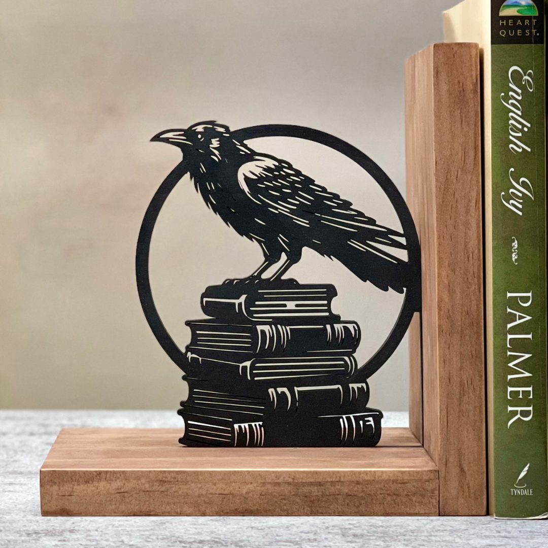 Bookend Pair - Raven on Books