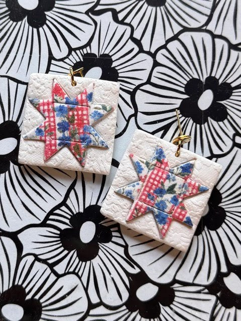 Red White & Blue Quilt | Polymer Clay Earrings