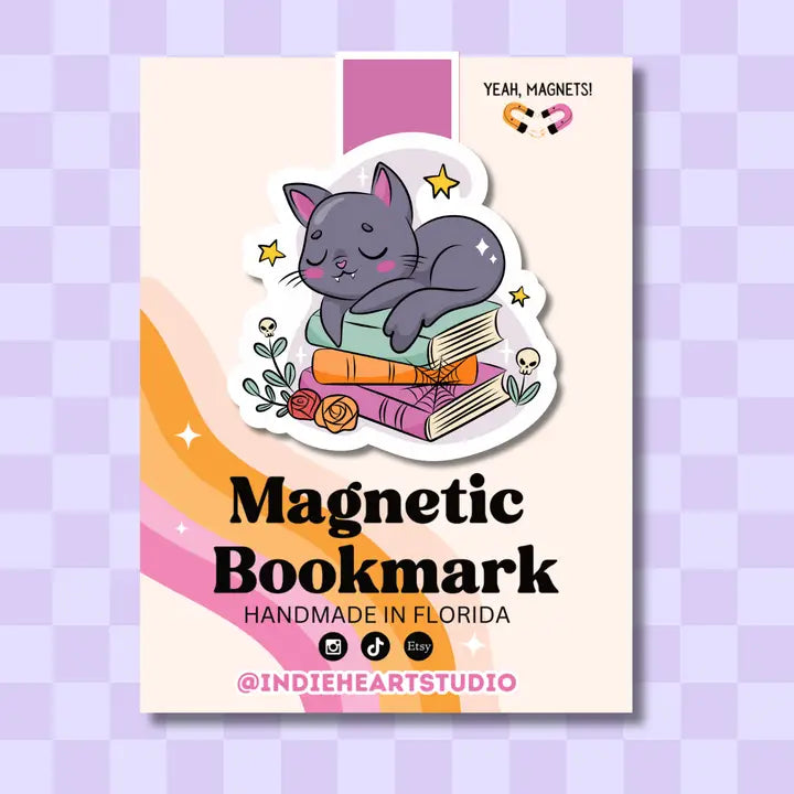 Vampurrr Cat With Books | Magnetic Bookmark