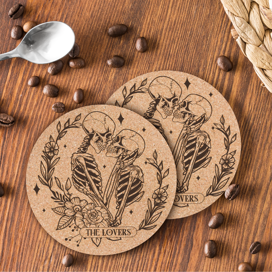 Cork Tarot Card Coaster Set - The Lovers