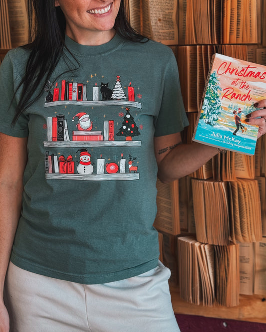Cats + Snowman Bookshelf T Shirt