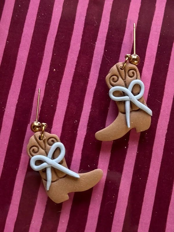Blue Bow Cowboy Boots | Polymer Clay Earrings