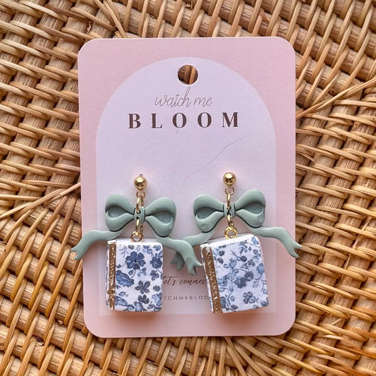 Blue Floral Books | Polymer Clay Earrings | Handmade