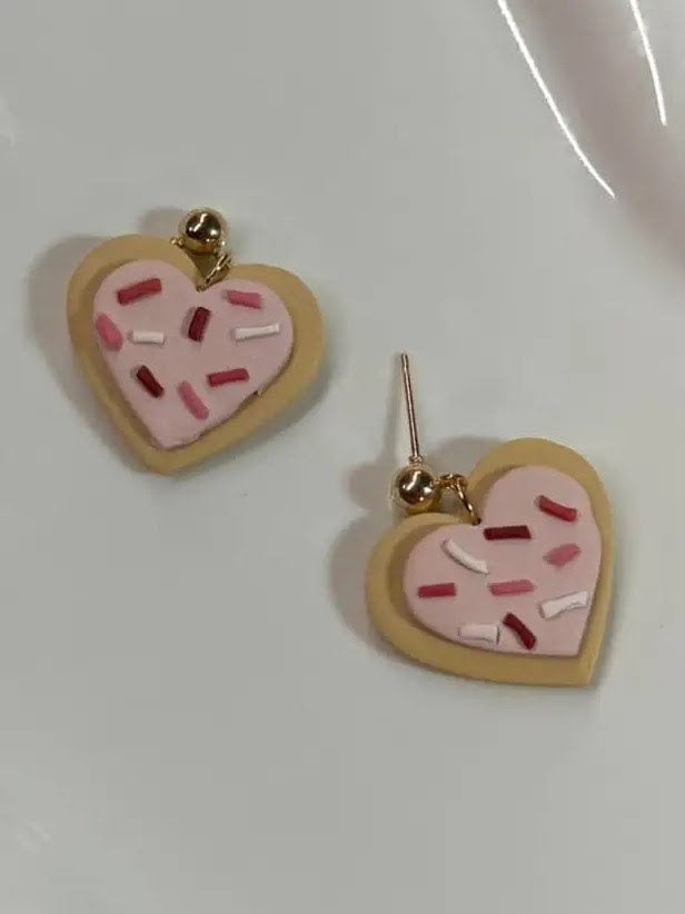 Light Pink Sprinkle Heart Cookie | Polymer Clay Earrings