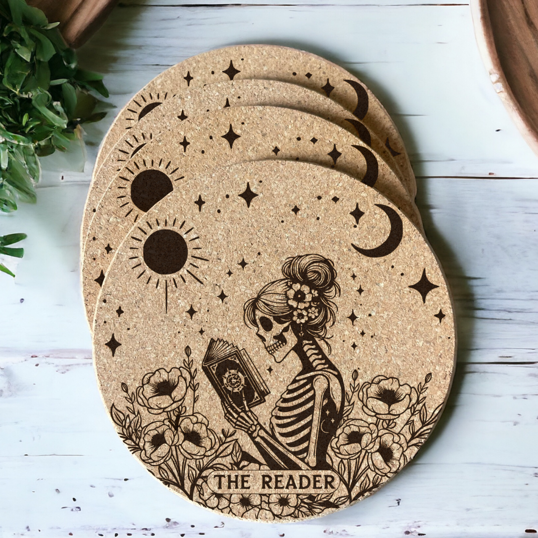 Cork Tarot Card Coaster Set - The Reader