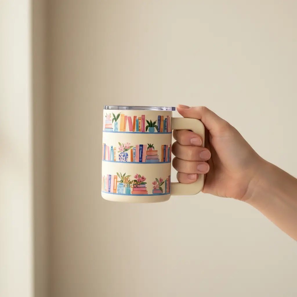 14 oz Insulated Mug–Book Shelfie