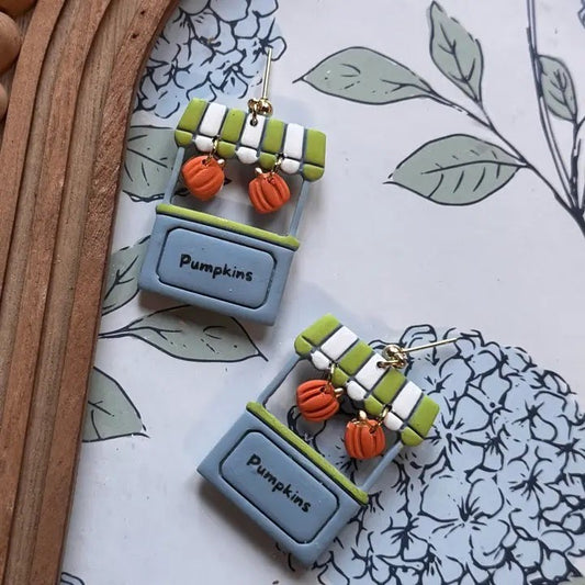 Pumpkin Market Stand | Polymer Clay Earrings