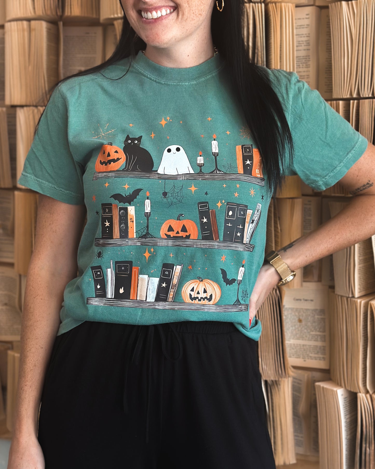 Bookshelf With Cats T Shirt