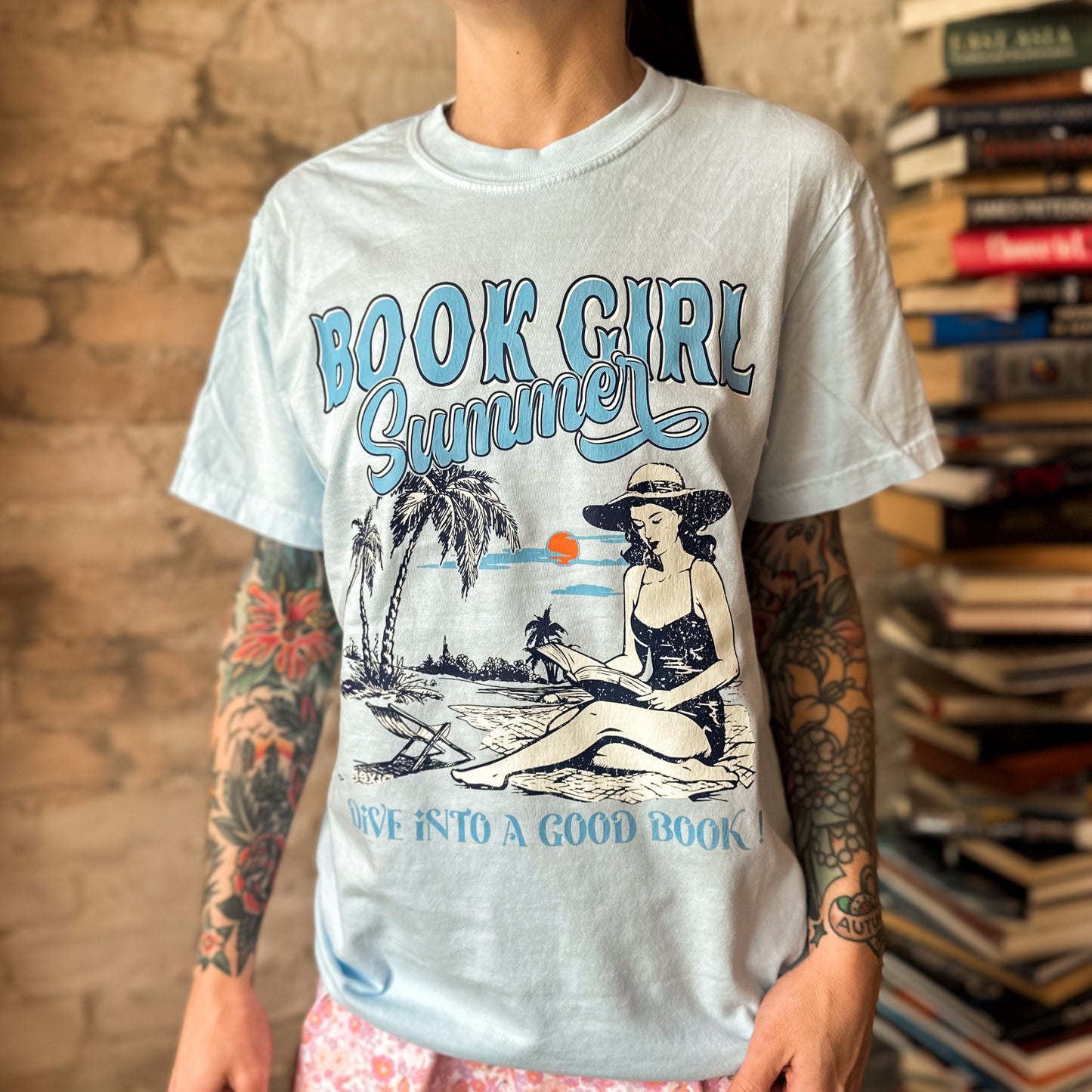 Book Girl Summer Blue T Shirt
