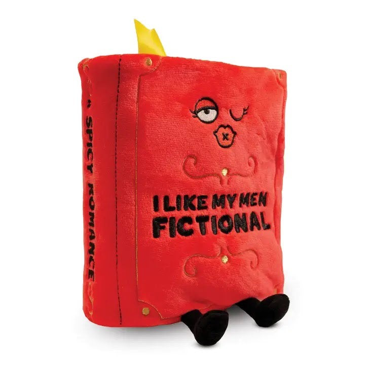 “I Like My Men Fictional” book plushie