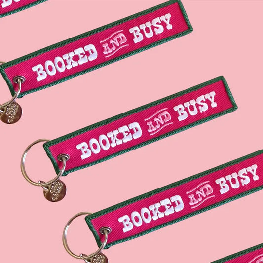 Booked and Busy | pull tag keychain