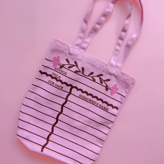 Pink Bookish Canvas Totes | Reading List | Library Card