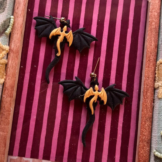 Black and Gold Dragons | Polymer Clay Earrings