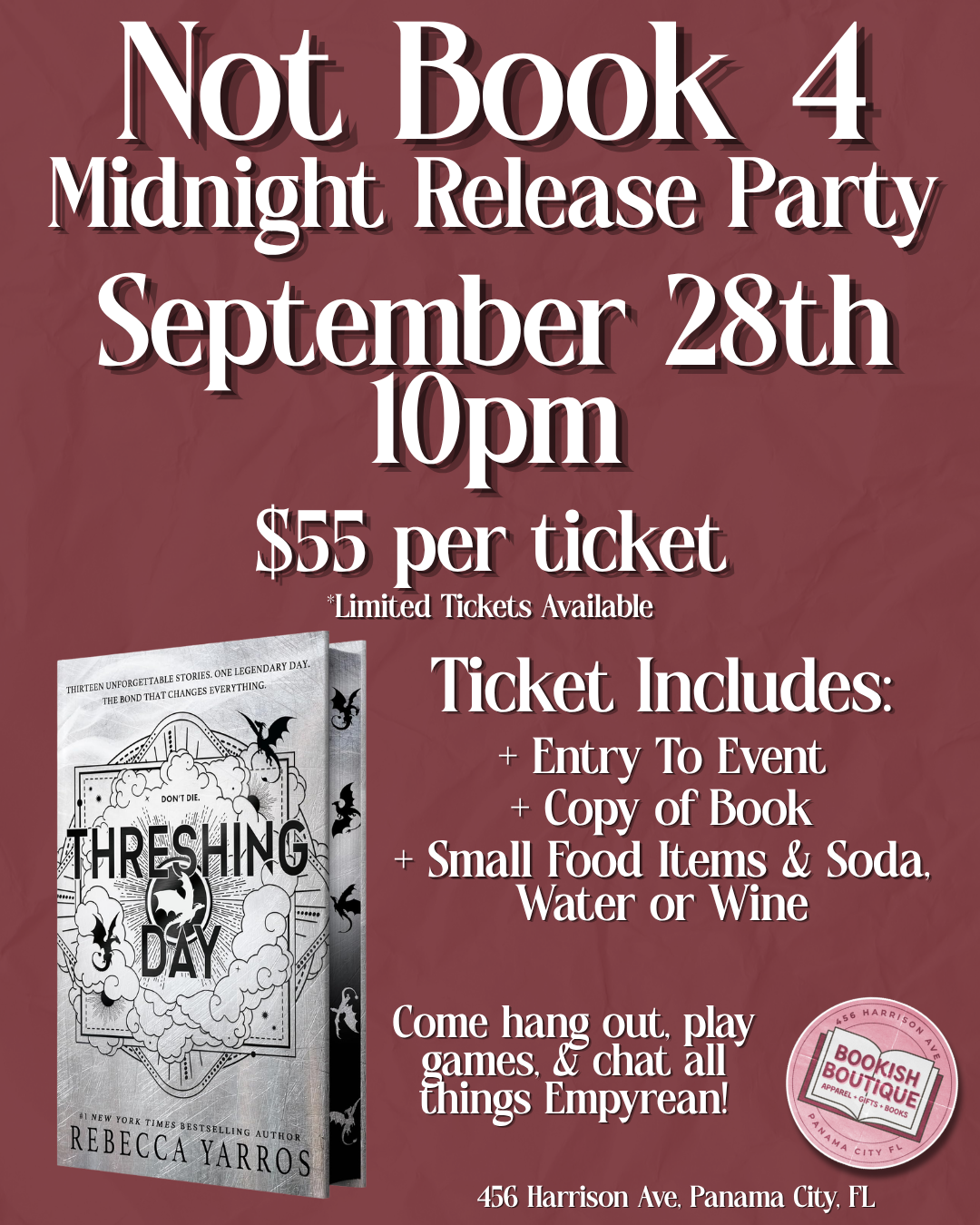 Midnight Release Party: Threshing Day (Not Book Four) by Rebecca Yarros TICKET