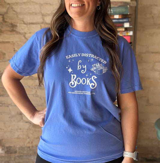 Easily Distracted by Book T Shirt Blue