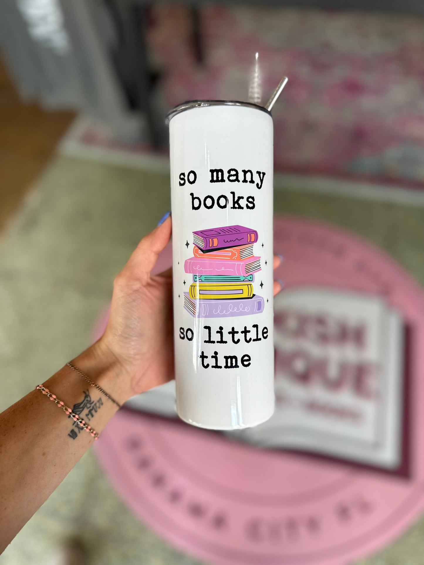 So Many Books Stainless Steel Tumbler