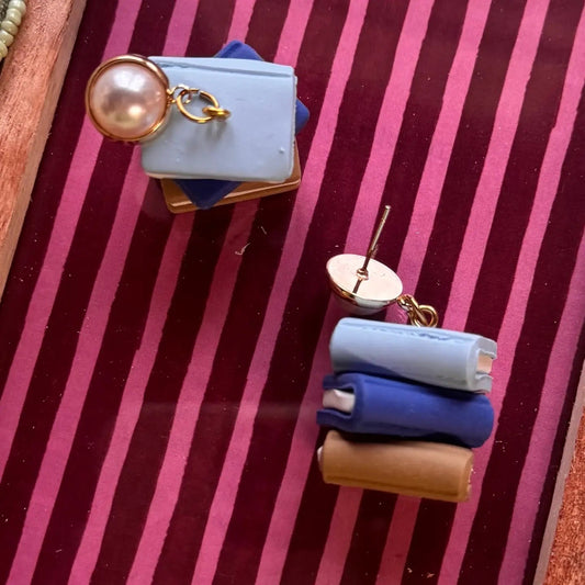 Blue Bookstacks | Polymer Clay Earrings