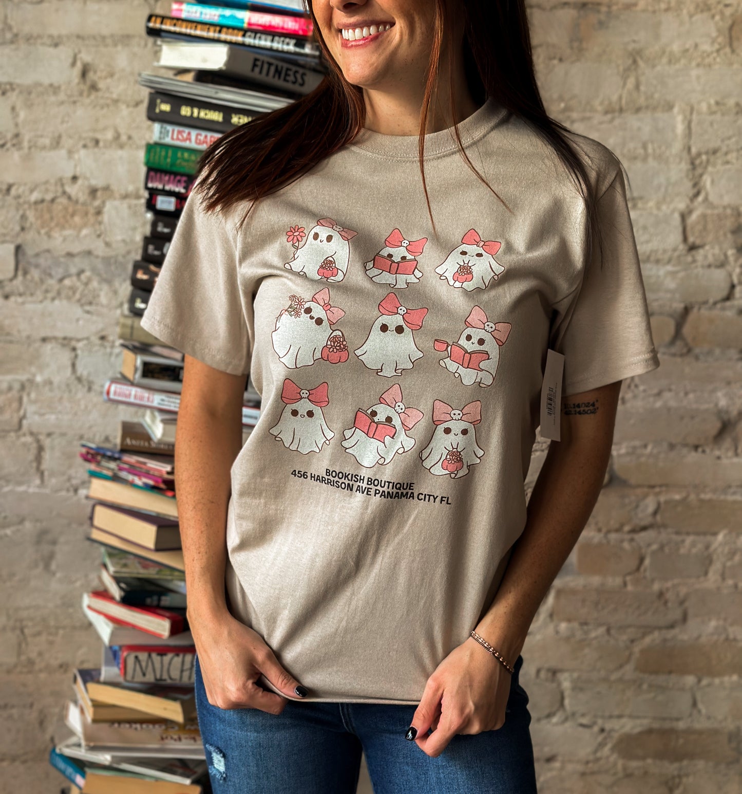 Pink Ghosts with Books T shirt