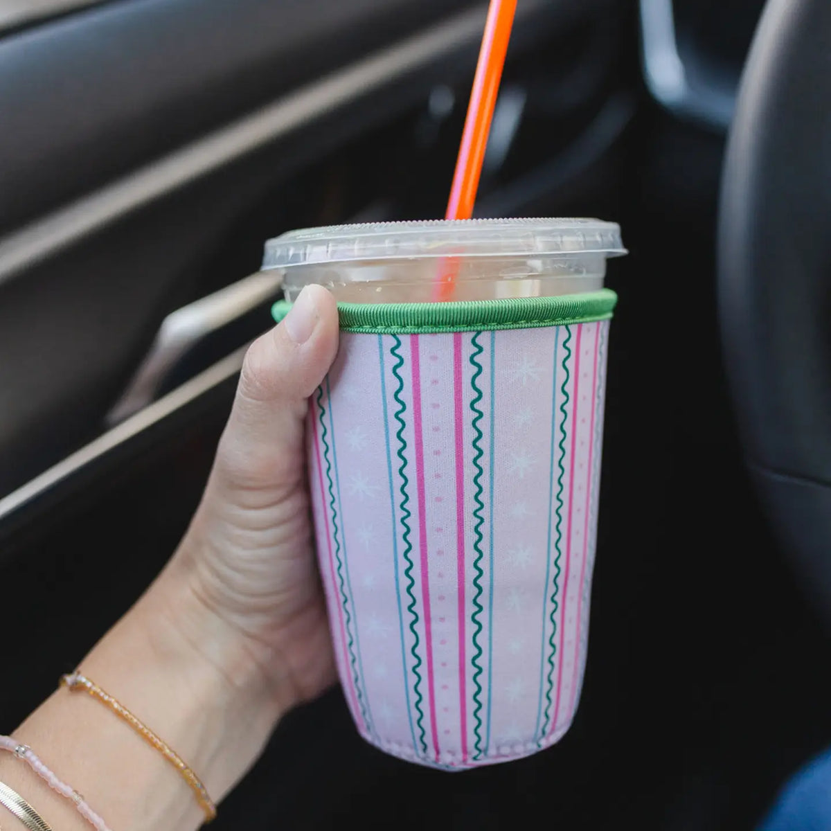 Pink & Green Striped Drink Sleeve