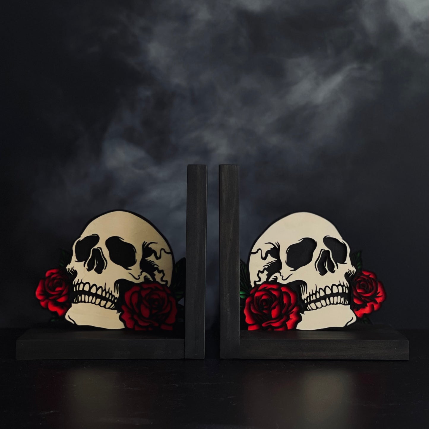 Bookend Pair - Skulls & Roses