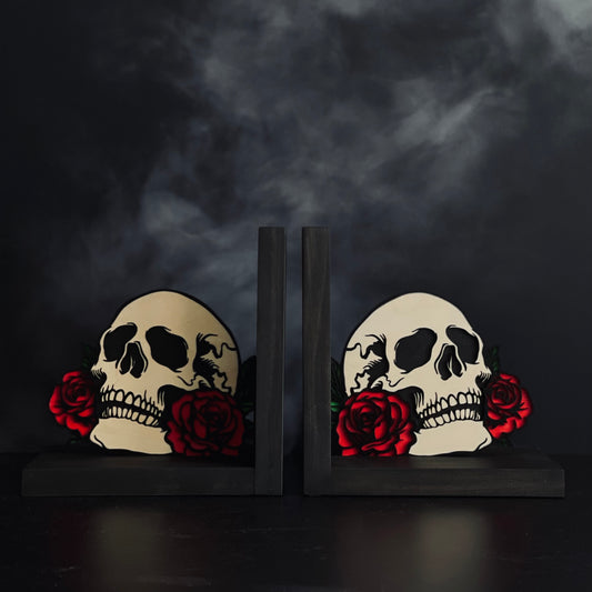 Bookend Pair - Skulls & Roses